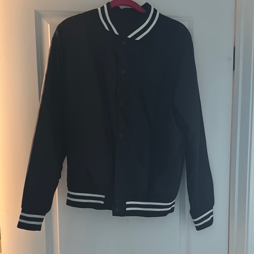 Black DEUS Varsity Jacket with White Accents